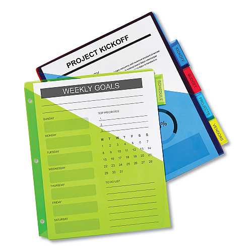 Avery Insertable Big Tab Plastic 1-Pocket Dividers, 5-Tab, 11.13 x 9.25, Assorted, 1 Set (11902)