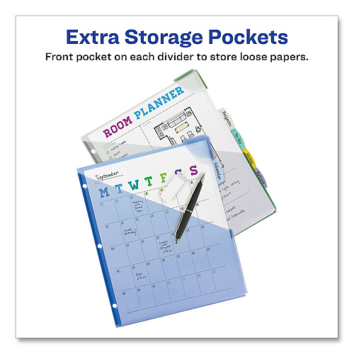Avery Write and Erase Big Tab Durable Plastic Dividers, Expandable Pocket, 3-Hole Punched, 5-Tab, 11 x 8.5, Assorted, 1 Set (16183)