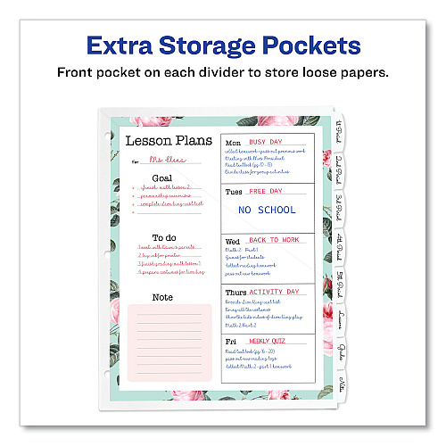 Avery Write and Erase Durable Plastic Dividers with Straight Pocket, 8-Tab, 11.13 x 9.25, White, 1 Set (16826)