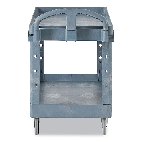 Rubbermaid Commercial BRUTE Heavy-Duty Ergo Handle Utility Cart, Plastic, Two Shelves, 500 lb Capacity, 25.5" x 44" x 39", Gray (2192464)