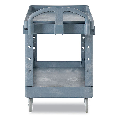Rubbermaid Commercial BRUTE Heavy-Duty Ergo Handle Utility Cart, Plastic, 2 Shelves, 750 lb Capacity, 26" x 55" x 33.25", Gray (2192463)