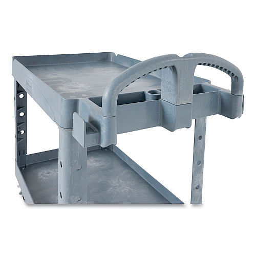 Rubbermaid Commercial BRUTE Heavy-Duty Ergo Handle Utility Cart, Plastic, 2 Shelves, 750 lb Capacity, 26" x 55" x 33.25", Gray (2192463)