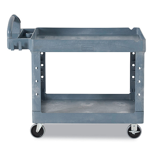 Rubbermaid Commercial BRUTE Heavy-Duty Ergo Handle Utility Cart, Plastic, 2 Shelves, 750 lb Capacity, 26" x 55" x 33.25", Gray (2192463)