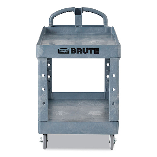 Rubbermaid Commercial BRUTE Heavy-Duty Ergo Handle Utility Cart, Plastic, 2 Shelves, 750 lb Capacity, 26" x 55" x 33.25", Gray (2192463)