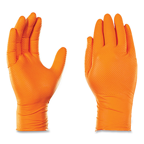 GloveWorks by AMMEX Heavy-Duty Industrial Nitrile Gloves, Powder-Free, 8 mil, Medium, Orange, 100 Gloves/Box, 10 Boxes/Carton (GWON44100CT)