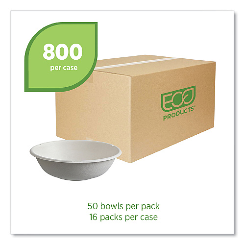 Eco-Products Vanguard Renewable and Compostable Sugarcane Bowls, 16 oz, White, 800/Carton (EPBL16CNFA)