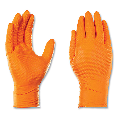 GloveWorks by AMMEX Heavy-Duty Industrial Nitrile Gloves, Powder-Free, 8 mil, XX-Large, Orange, 100 Gloves/Box, 10 Boxes/Carton (GWON49100CT)