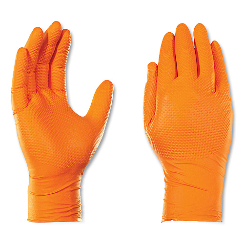 GloveWorks by AMMEX Heavy-Duty Industrial Nitrile Gloves, Powder-Free, 8 mil, X-Large, Orange, 100 Gloves/Box, 10 Boxes/Carton (GWON48100CT)