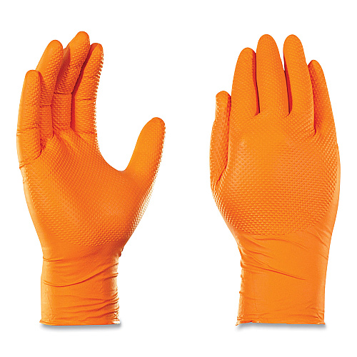 GloveWorks by AMMEX Heavy-Duty Industrial Nitrile Gloves, Powder-Free, 8 mil, Small, Orange, 100 Gloves/Box, 10 Boxes/Carton (GWON42100CT)