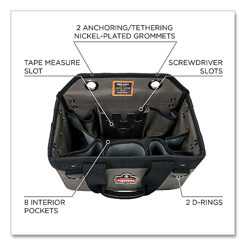 ergodyne Arsenal 5844 Bucket Truck Tool Bag with Tethering Attachment Points, 8 Compartments, 13 x 7.5 x 7.5, Gray (13742)