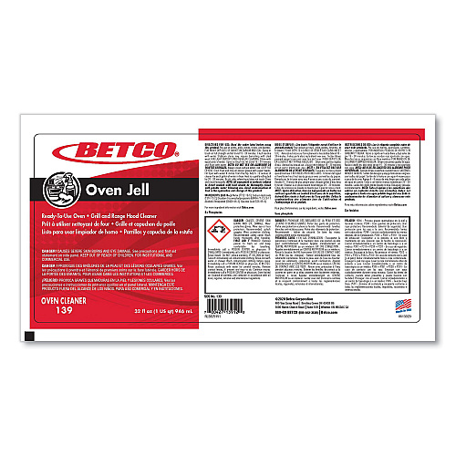 Betco Oven Jell Cleaner, Lemon Scent, 32 oz Bottle, 12/Carton (1391200)
