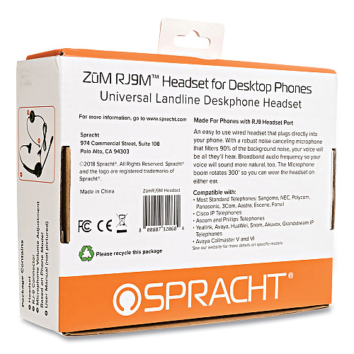 Spracht ZuM ZuMRJ9M Monaural Over The Head Headset, Black