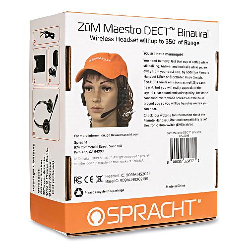 Spracht ZuM Maestro DECT Binaural Over The Head Headset, Black (HS2019)
