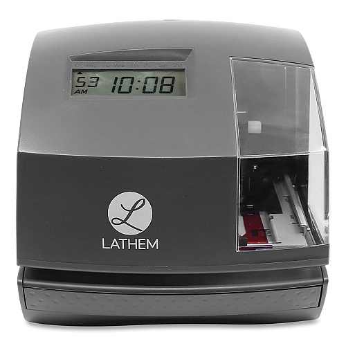 Lathem 1600E Tru-Align Time Clock and Stamp, Digital Display, Dark Gray