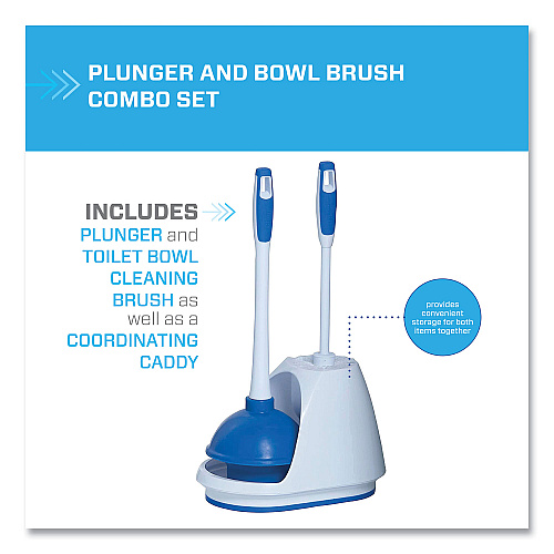 Mr. Clean Turbo Plunger and Bowl Brush Set, 12.5" Plastic Handle, 6" dia, White (440436)
