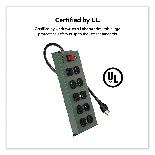 Belkin Metal SurgeMaster Surge Protector, 10 AC Outlets, 15 ft Cord, 885 J, Dark Gray (F9D100015)
