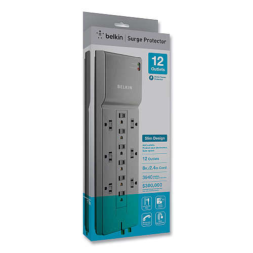Belkin Professional Series SurgeMaster Surge Protector, 12 AC Outlets, 8 ft Cord, 3,780 J, Dark Gray (BE11223008)