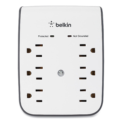 Belkin SurgePlus USB Wall Mount Charger, 6 AC Outlets/2 USB Ports, 900 J, White/Black (BSV602TT)