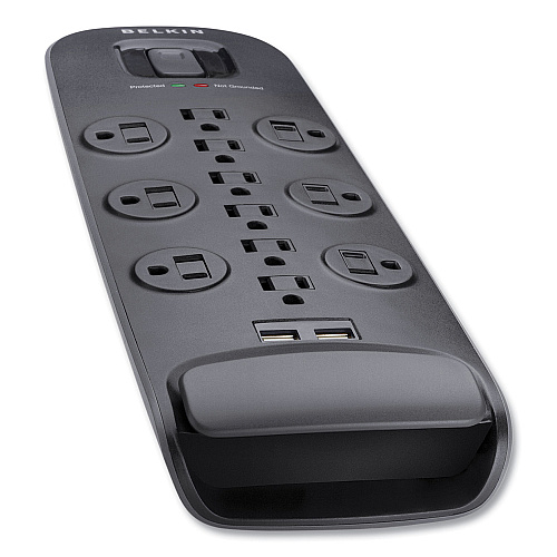 Belkin Home/Office Surge Protector, 12 AC Outlets, 6 ft Cord, 3,996 J, White/Black (BV11205006)