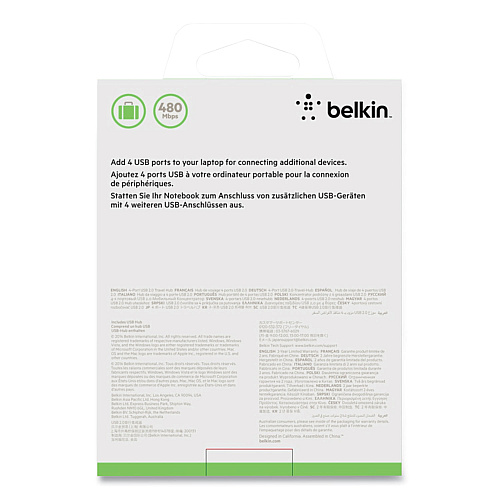 Belkin Ultra-Slim Travel Hub, 4 Ports, Nightshade/White (F4U042BT)