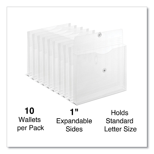 Universal Side Opening Poly Envelopes, 1" Expansion, Letter Size, Clear, 10/Pack (UNV50770)