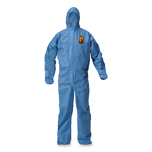 KleenGuard A20 Breathable Particle Protection Coveralls, Zip Front, Hood, Elastic Back, Wrists, Ankles, 4X-Large, Blue, 20/Carton (58517)