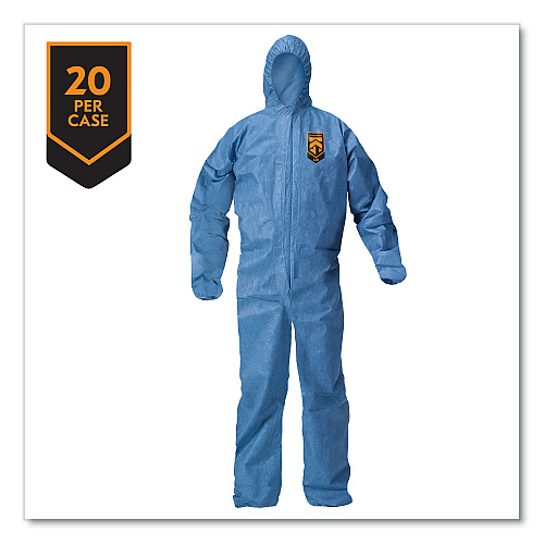 KleenGuard A20 Breathable Particle Protection Coveralls, Zip Front, Hood, Elastic Back, Wrists, Ankles, 4X-Large, Blue, 20/Carton (58517)