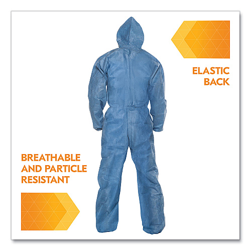 KleenGuard A20 Breathable Particle Protection Coveralls, Zip Front, Hood, Elastic Back, Wrists, Ankles, 4X-Large, Blue, 20/Carton (58517)