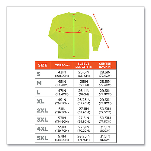 ergodyne GloWear 8091 Non-Certified Hi-Vis Long Sleeve Shirt, 5X-Large, Lime (21589)