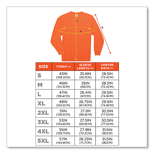 ergodyne GloWear 8091 Non-Certified Hi-Vis Long Sleeve Shirt, 3X-Large, Orange (21597)