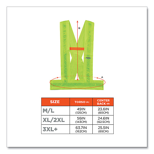 ergodyne GloWear 8140BA Class 1 Breakaway Sash, Polyester, X-Large/2X-Large, Lime (27015)