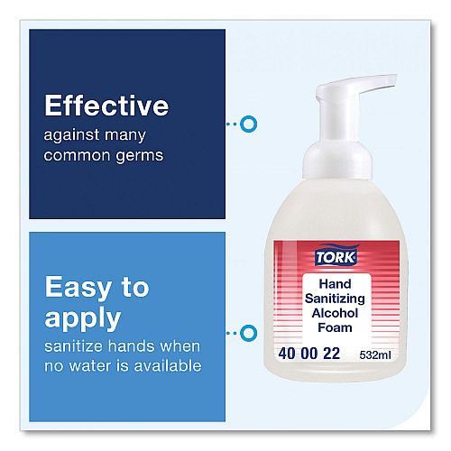 Tork Alcohol Foam Hand Sanitizer, 18 oz Pump Bottle, Unscented, 6/Carton (400022)