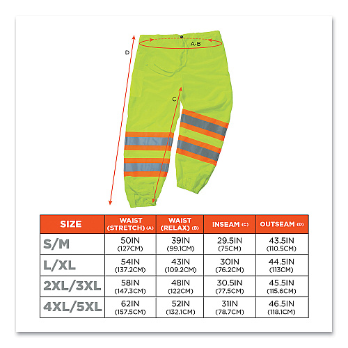 ergodyne GloWear 8911 Class E Two-Tone Pants, Small/Medium, Lime (22963)