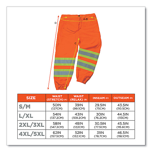 ergodyne GloWear 8911 Class E Two-Tone Pants, Small/Medium, Orange (22863)