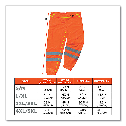 ergodyne GloWear 8910 Class E Hi-Vis Pants, 4X-Large/5X-Large, Orange (22859)