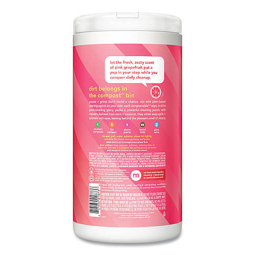 Method All Purpose Cleaning Wipes, 1 Ply, Pink Grapefruit, White, 70/Canister, 6/Carton (338527)
