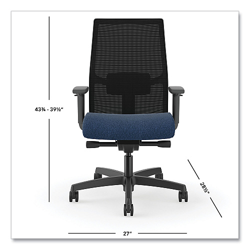 HON Ignition 2.0 4-Way Stretch Mid-Black Mesh Task Chair, Supports Up to 300 lb, 17" to 21" Seat Height, Navy/Black (I2M2BMLA13TK)