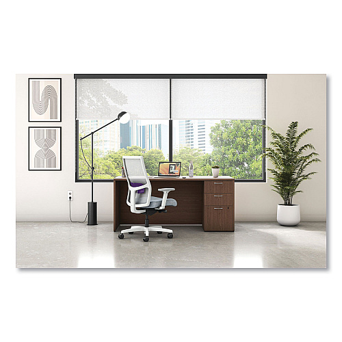 HON Ignition 2.0 4-Way Stretch Mid-Back Task Chair, Supports 300 lb, 17" to 21" Seat Height, Basalt Seat, Fog Back, White Base (I2M2AFA25RDW)