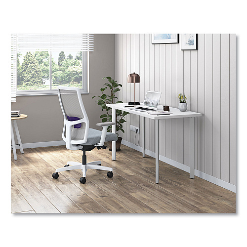 HON Ignition 2.0 4-Way Stretch Mid-Back Task Chair, Supports 300 lb, 17" to 21" Seat Height, Basalt Seat, Fog Back, White Base (I2M2AFA25RDW)