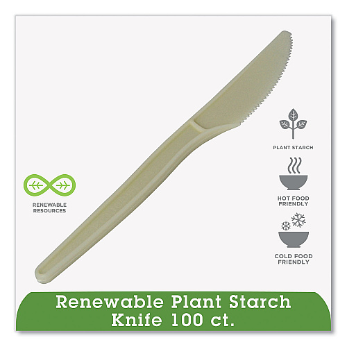 WNA EcoSense Renewable Plant Starch Cutlery, Knife, 7", 50/Pack (EPS001PK)