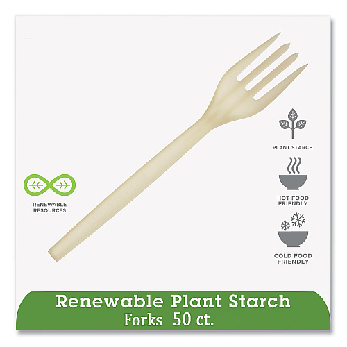 WNA EcoSense Renewable Plant Starch Cutlery, Fork, 7", 50/Pack (EPS002PK)