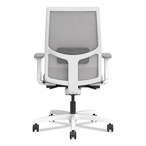 HON Ignition 2.0 4-Way Stretch Mid-Back Mesh Task Chair, Gray Adjustable Lumbar Support, Basalt Seat, Fog Back, White Base (I2MM2AFA25TX)