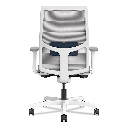 HON Ignition 2.0 4-Way Stretch Mid-Back Mesh Task Chair, Navy Blue Lumbar Support, Basalt Seat, Fog Back, White Base (I2MM2AFA25EX)