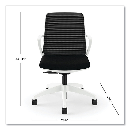 HON Cliq Office Chair, Supports Up to 300 lb, 17" to 22" Seat Height, Black Seat, Black Back, White Base (CLQIMCU10DW)