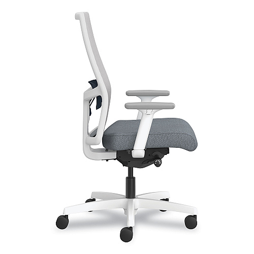 HON Ignition 2.0 4-Way Stretch Mid-Back Mesh Task Chair, Navy Blue Lumbar Support, Basalt Seat, Fog Back, White Base (I2MM2AFA25EX)