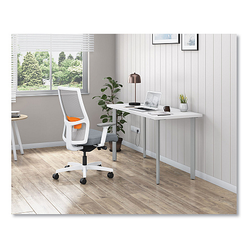 HON Ignition 2.0 4-Way Stretch Mid-Back Task Chair, Orange Adjustable Lumbar Support, Basalt Seat, Fog Back, White Base (I2MM2AFA25MX)