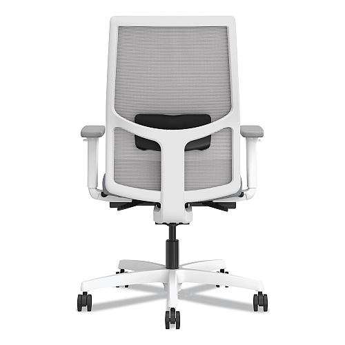 HON Ignition 2.0 4-Way Stretch Mid-Back Mesh Task Chair, Black Adjustable Lumbar Support, Basalt Seat, Fog Back, White Base (I2MM2AFA25BX)
