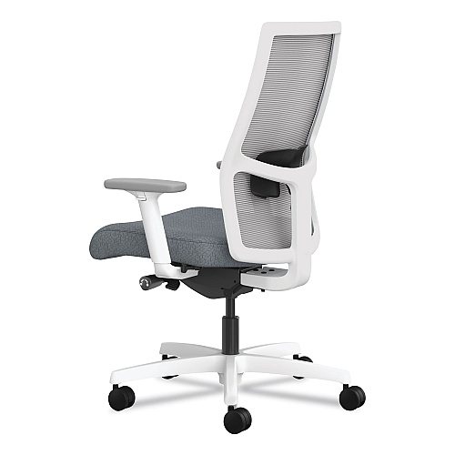 HON Ignition 2.0 4-Way Stretch Mid-Back Mesh Task Chair, Black Adjustable Lumbar Support, Basalt Seat, Fog Back, White Base (I2MM2AFA25BX)