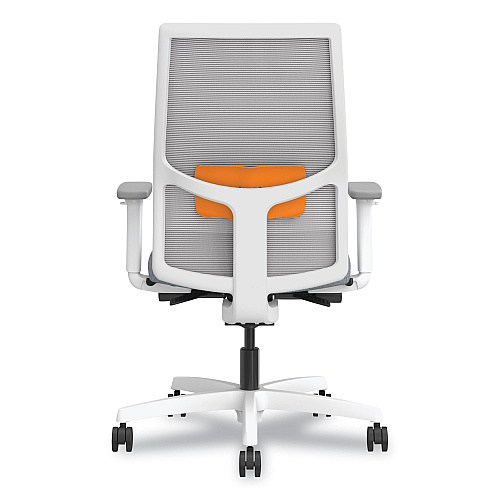 HON Ignition 2.0 4-Way Stretch Mid-Back Task Chair, Orange Adjustable Lumbar Support, Basalt Seat, Fog Back, White Base (I2MM2AFA25MX)