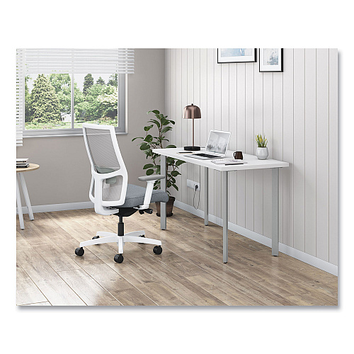 HON Ignition 2.0 4-Way Stretch Mid-Back Mesh Task Chair, Gray Adjustable Lumbar Support, Basalt Seat, Fog Back, White Base (I2MM2AFA25TX)